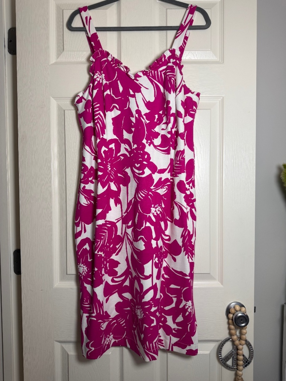 Trina Turk Zile Pink White Floral Ruffle Sheath Midi Dress 14